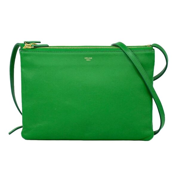 CELINE Trio Leather Crossbody Bag Green Gold - Picture 1 of 10